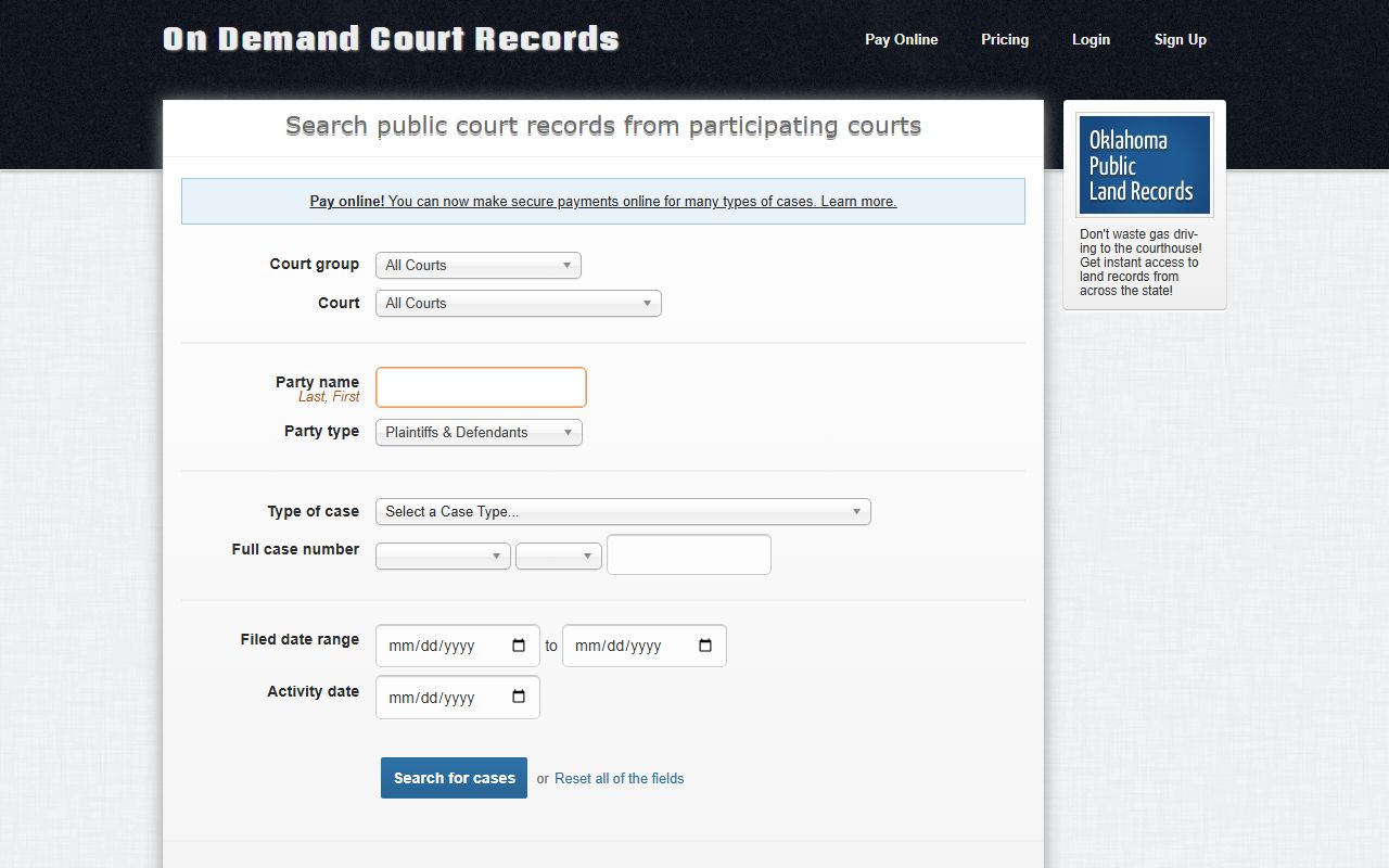 Okfuskee County court records after arrest ODCR search form